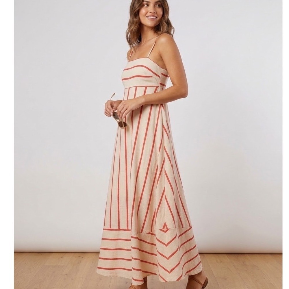 Petal and Pup Cotton Striped Sleeveless Maxi Dress Red Cream Smocked Back Size M